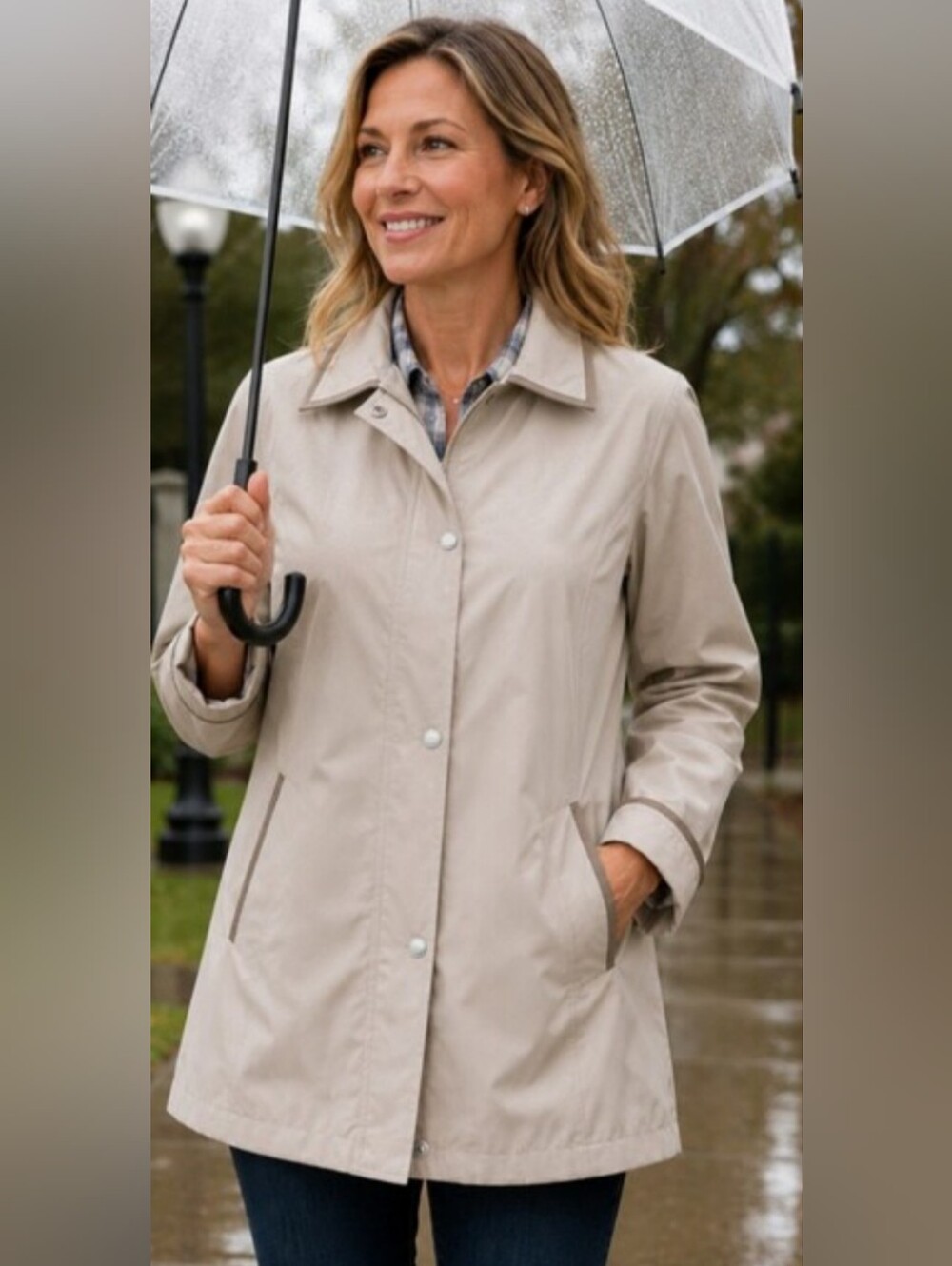 Liz Claiborne Beige Snap-Front Trench Jacket